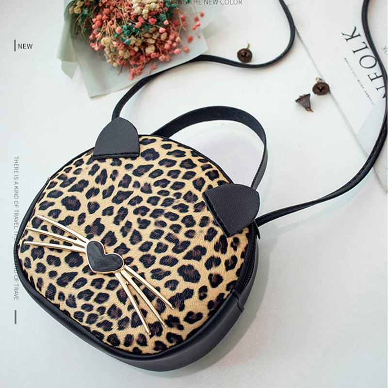 JienClound Cute Cat Purse Leopard Crossbody Bag Mini Shoulder Bag Handbags for Kids Women Teens Girls (Brown) - Image 2